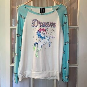 Girls Kids TMG Blue Unicorn Pajamas onky top XL 14/16 in good condition